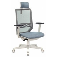 Кресло игровое Бюрократ Expert серый сиденье голубой 38-405 сетка/ткань с подголов. крестов. пластик белый